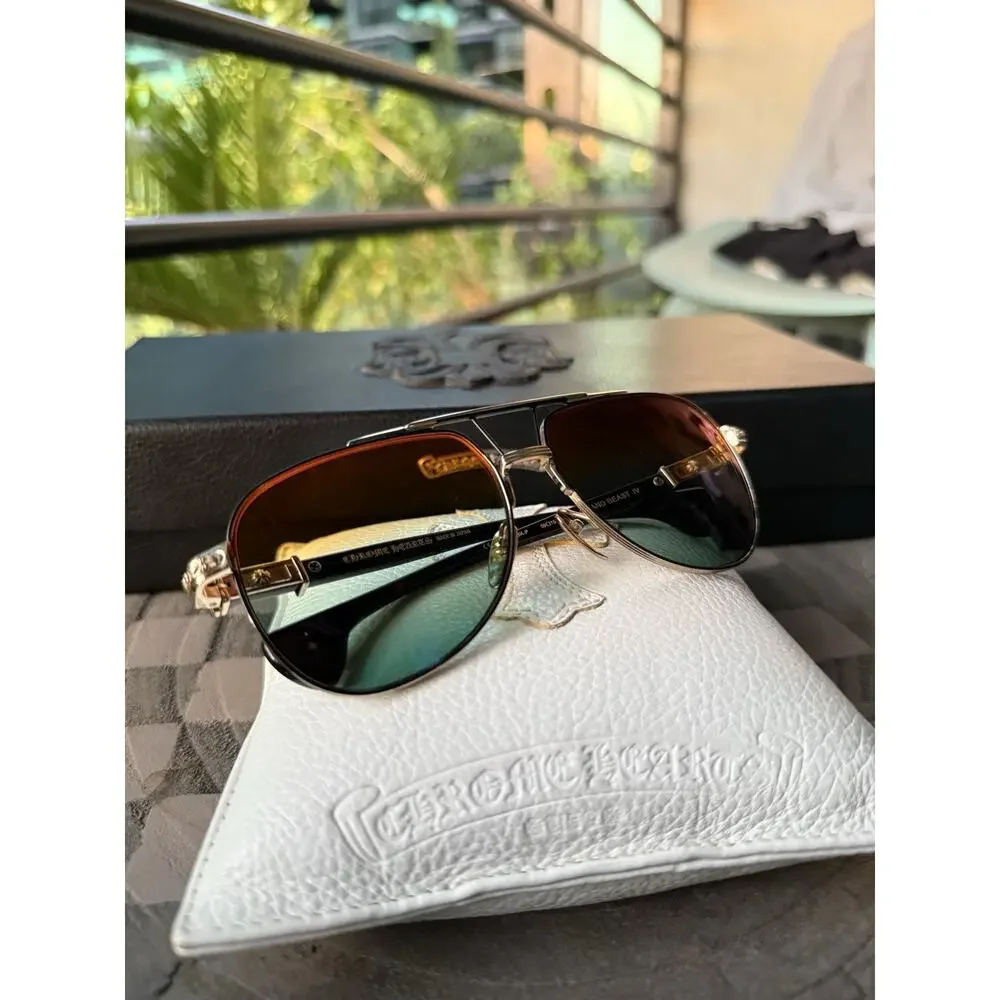 Chrome Hearts Grand Beast IV Sunglasses MBK/GP-BK-P Rare Gold Plated 59-15